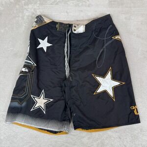 Vintage Y2K Quicksilver Board Shorts Mens 31 Black Preowned Flaws Geometric Surf